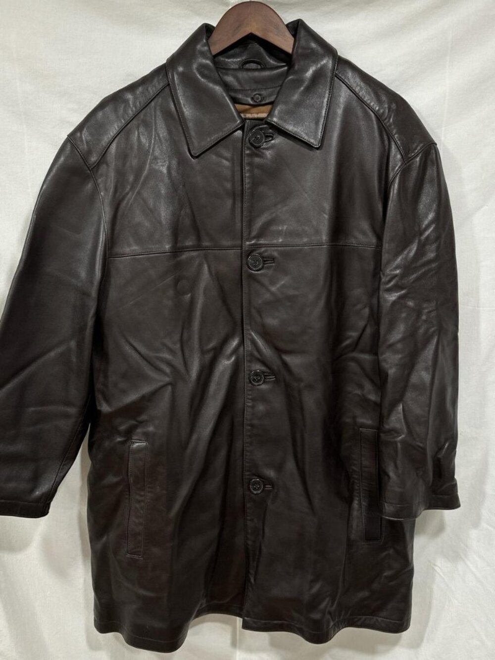 Mid length brown leather coat #trenchcoat with...